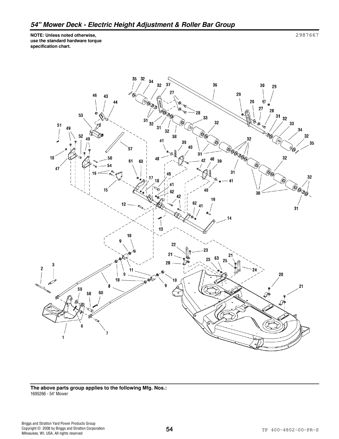 Snapper 4WD Series manual Mower Deck Electric Height Adjustment & Roller Bar Group, 2987667 