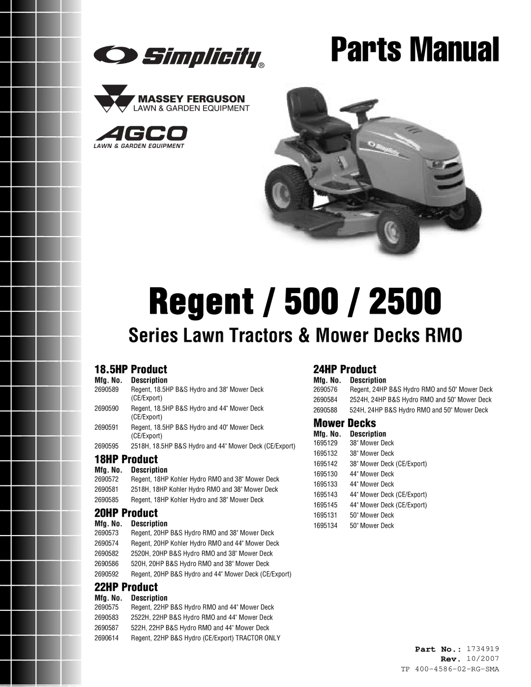 Snapper 500 Series manual Regent / 500 