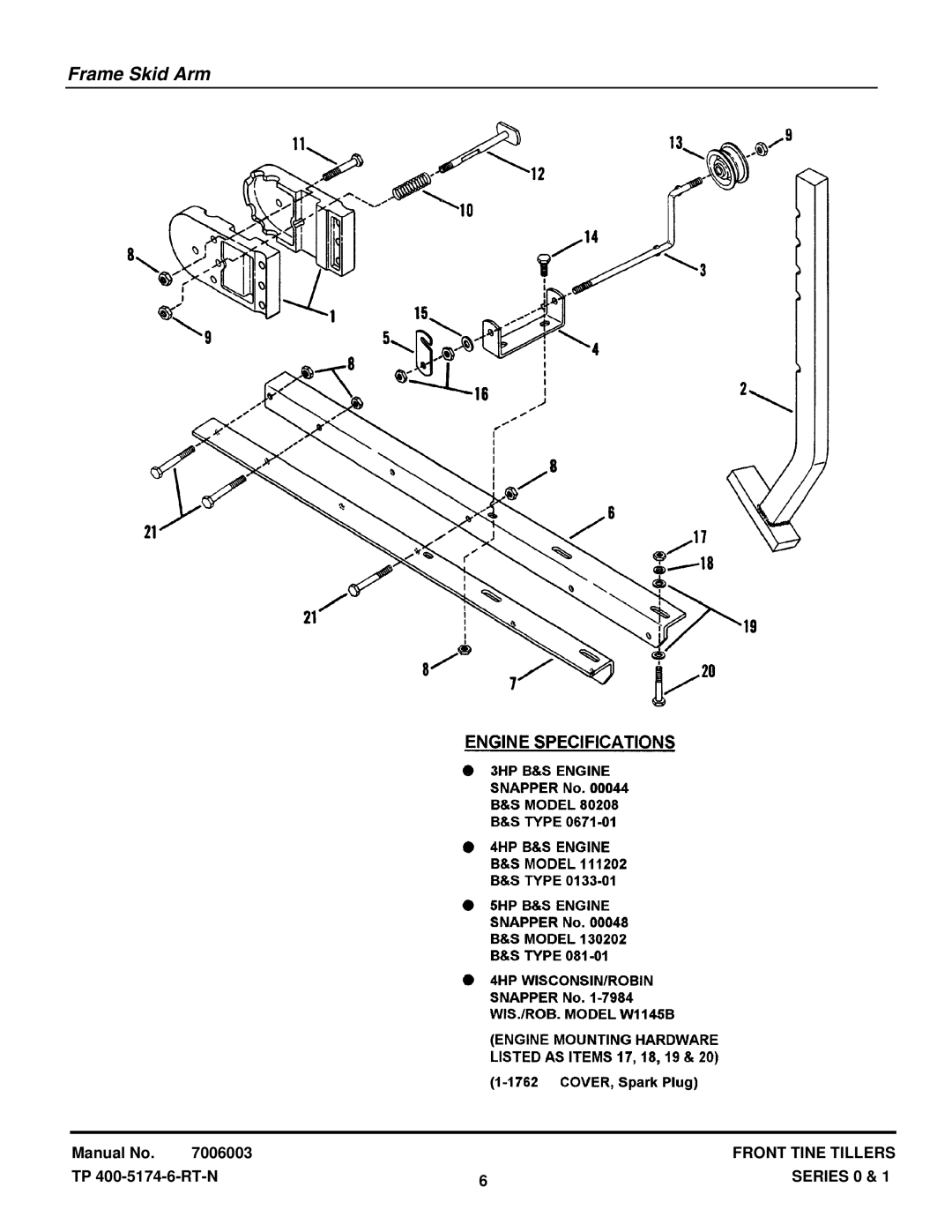 Snapper 500TRC manual Frame Skid Arm 