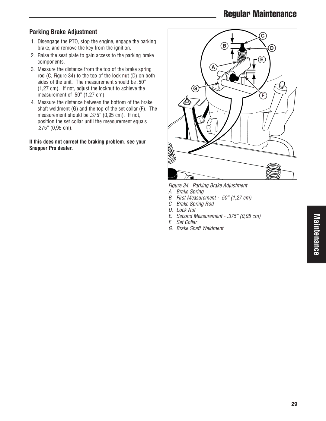 Snapper 500Z manual Parking Brake Adjustment, 375 0,95 cm 