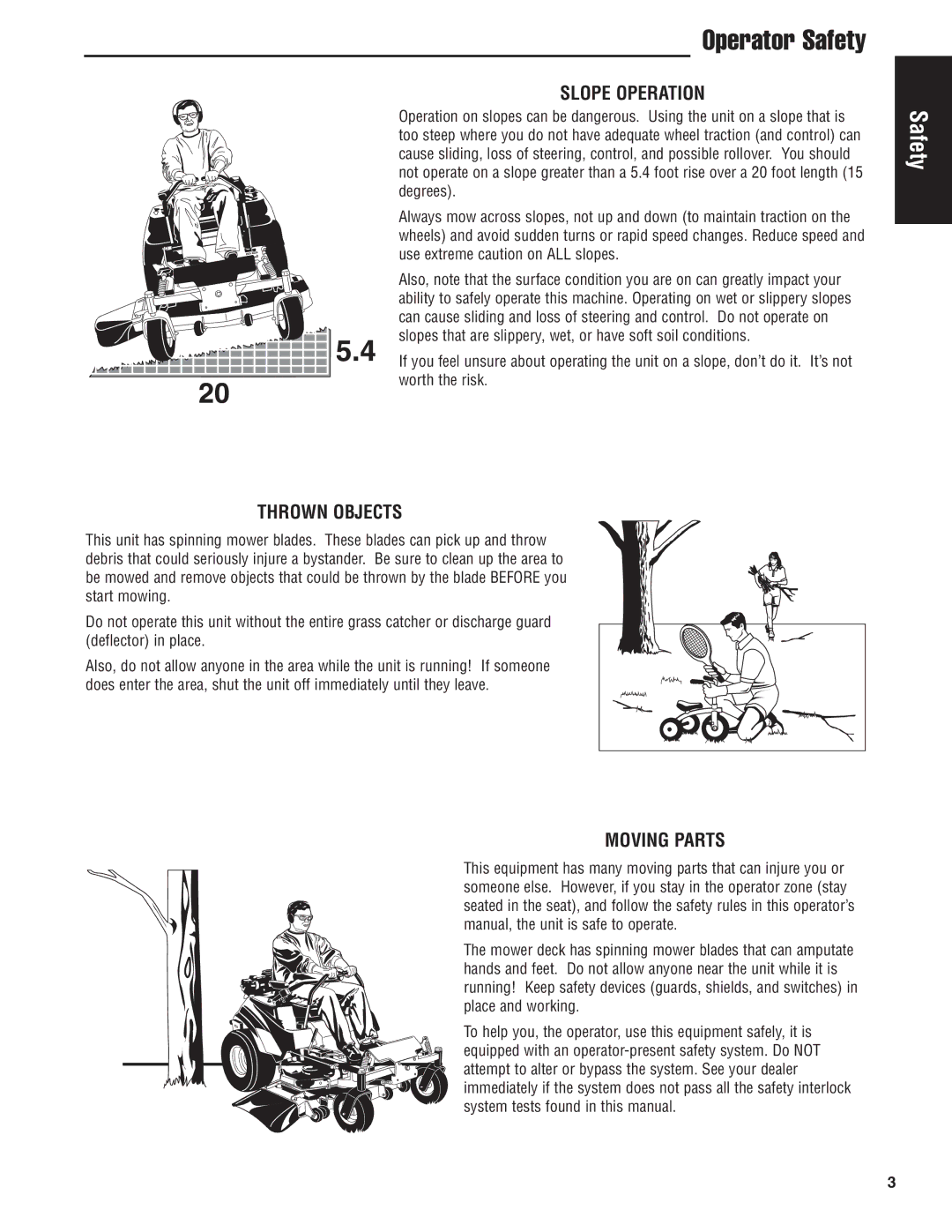 Snapper 500Z manual Slope Operation, Thrown Objects, Moving Parts 