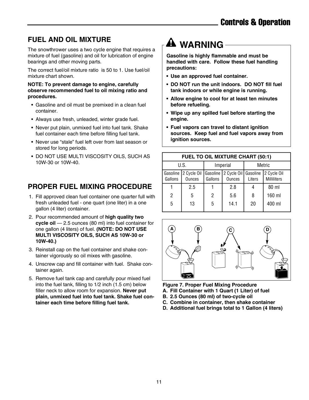 Snapper 5201m, 5201e Fuel and OIL Mixture, Proper Fuel Mixing Procedure, Multi Viscosity OILS, Such AS 10W-30 or 10W-40 