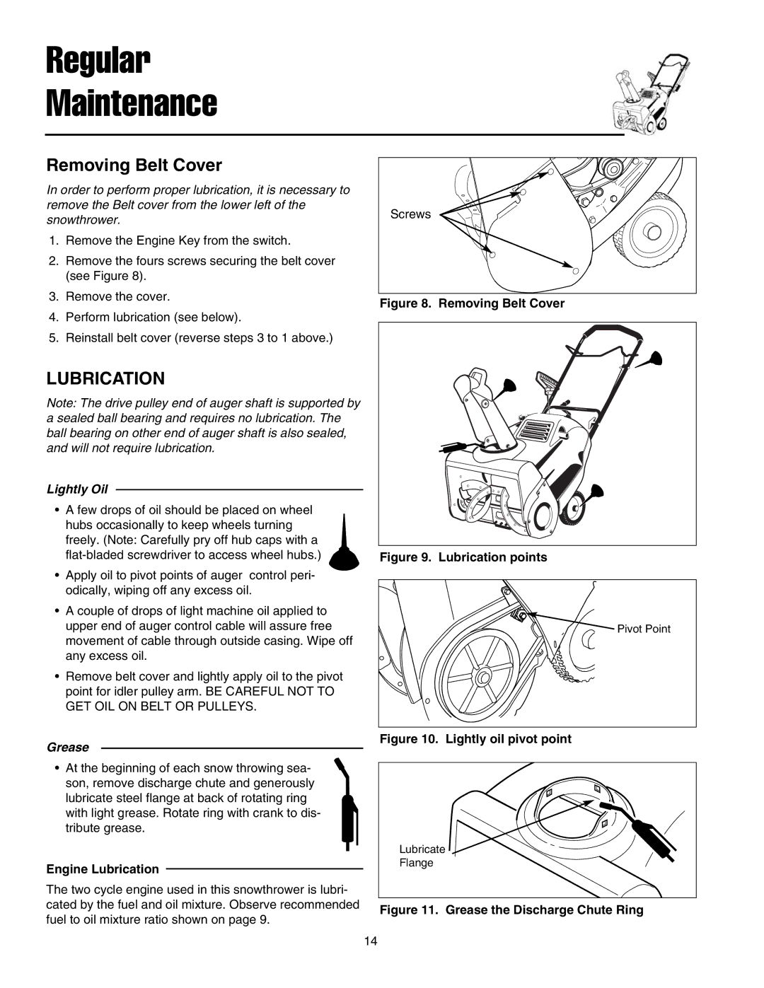 Snapper 5201m, 5201e manual Removing Belt Cover, Engine Lubrication 