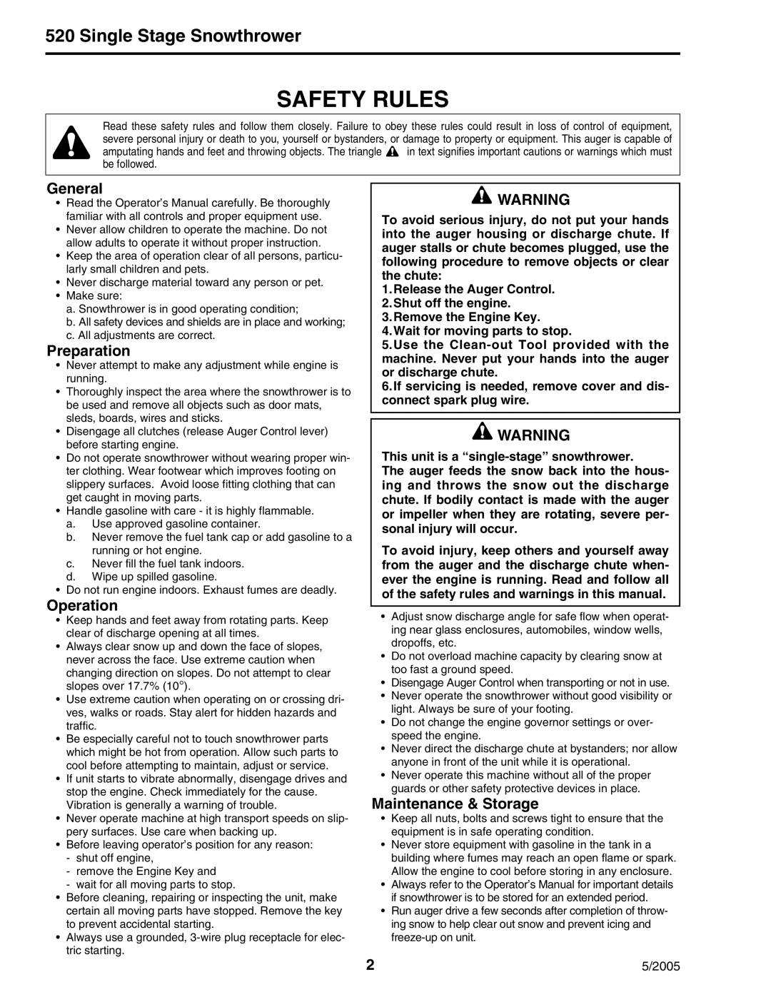 Snapper 5201M, 5201E manual General, Preparation, Operation, Maintenance & Storage 