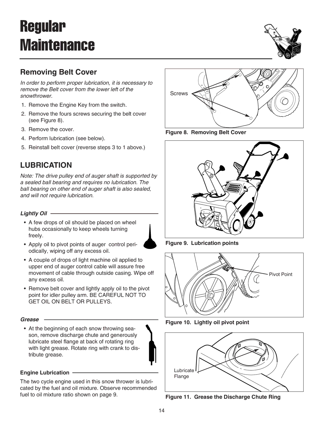 Snapper 520M, 5201M, 520E manual Removing Belt Cover, Engine Lubrication 