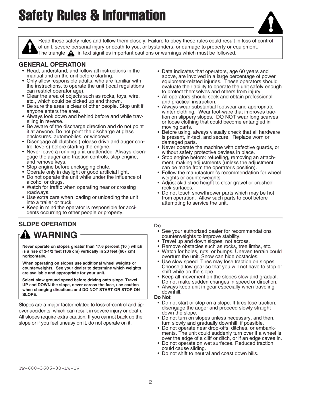 Snapper 520M, 5201M, 520E manual Safety Rules & Information, Do Not 