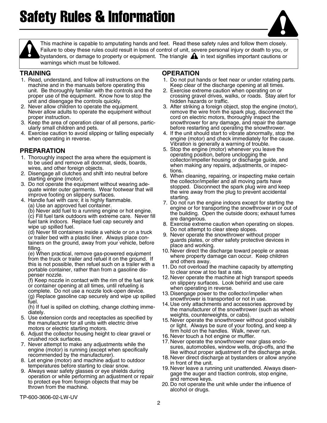 Snapper 520E manual Safety Rules & Information 