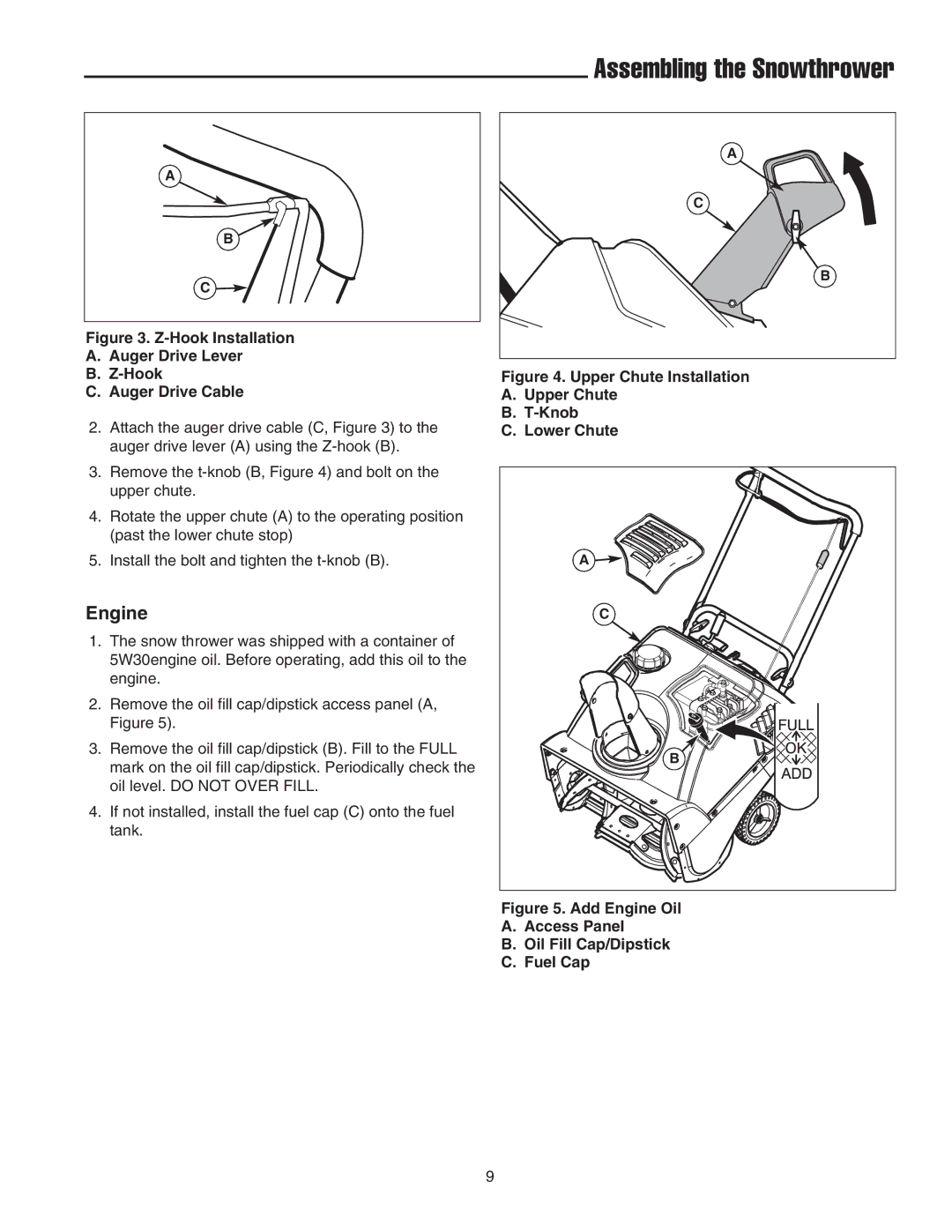 Snapper 522E, 522E, 522E, SS5220E, ESS5220E manual Assembling the Snowthrower, Engine 