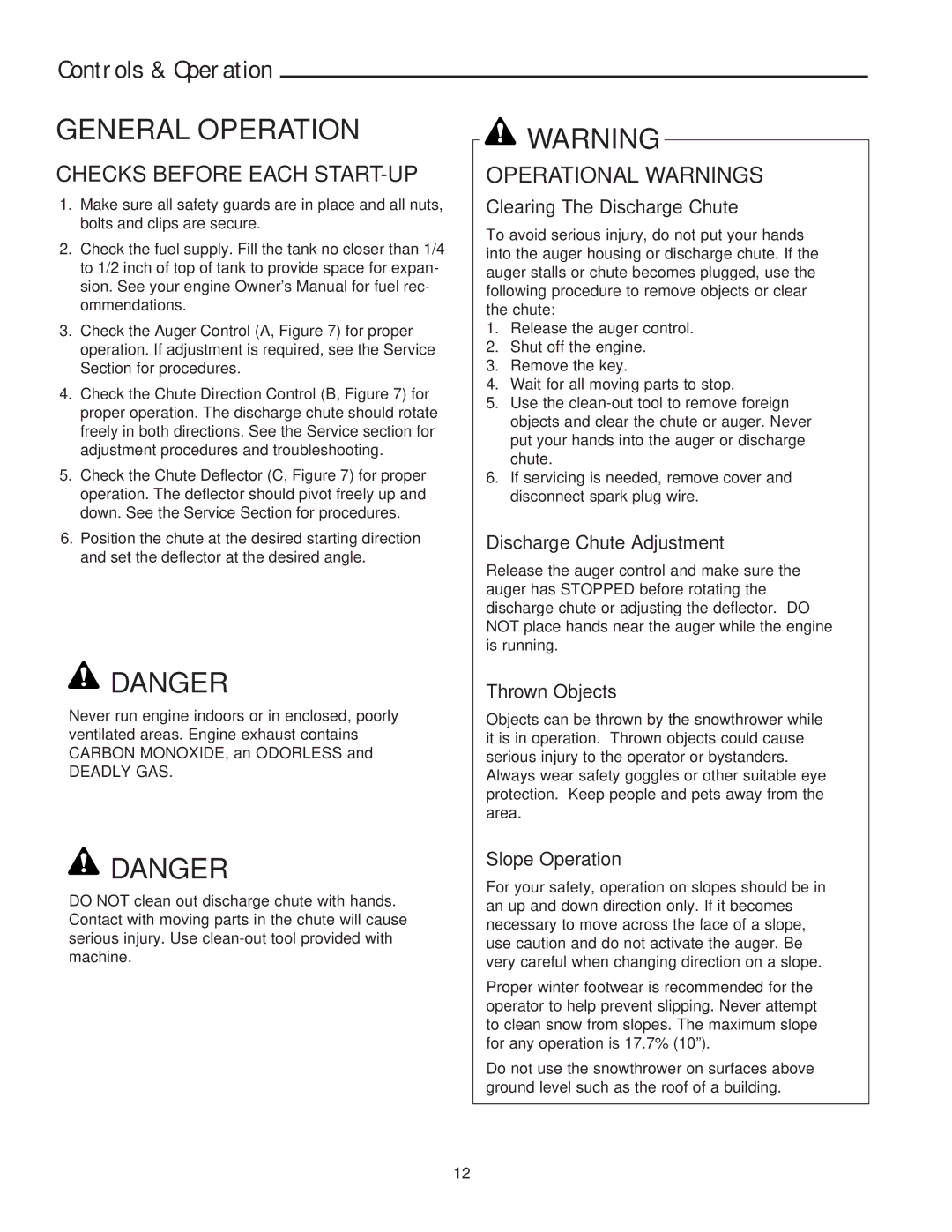 Snapper 522E, 522E, 522E, SS5220E, ESS5220E manual Checks Before Each START-UP, Operational Warnings 