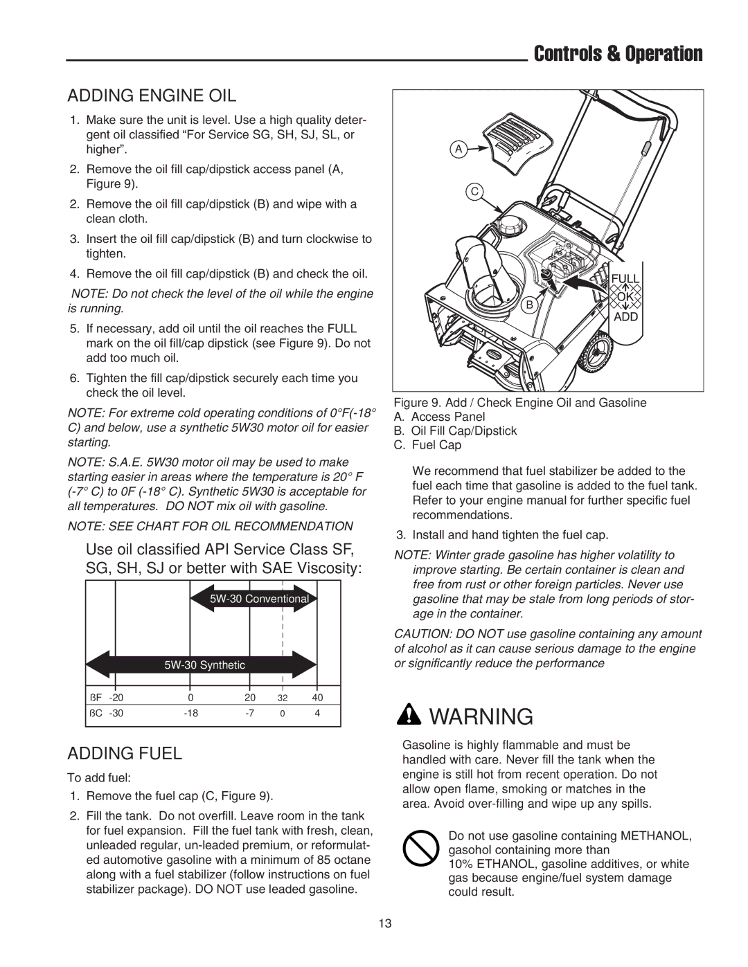 Snapper 522E, 522E, 522E, SS5220E, ESS5220E manual Adding Engine OIL, Adding Fuel 