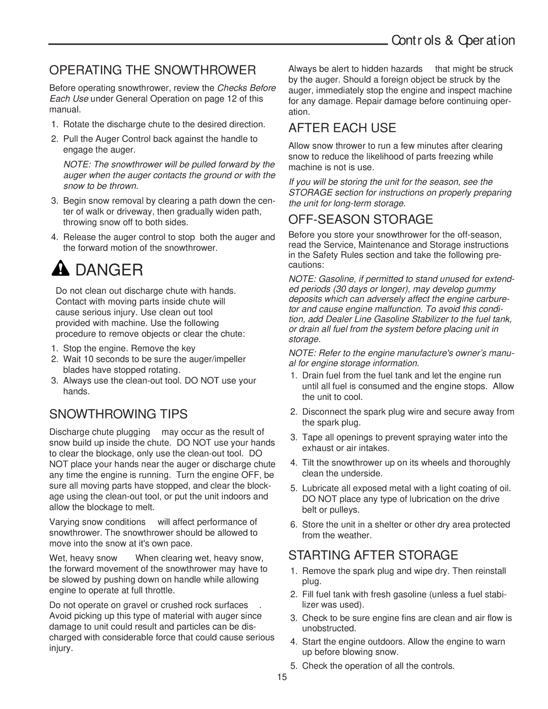 Snapper 522E, 522E, 522E, SS5220E, ESS5220E manual Operating the Snowthrower, Snowthrowing Tips, After Each USE 