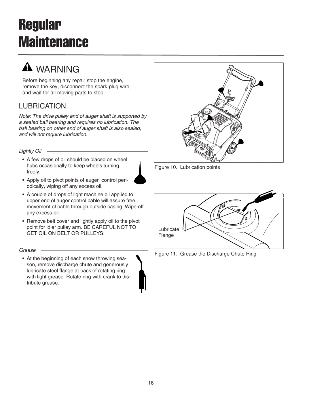 Snapper 522E, 522E, 522E, SS5220E, ESS5220E manual Regular Maintenance, Lubrication 