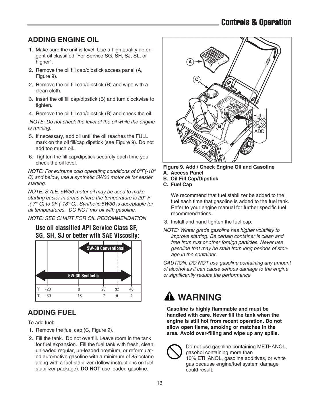 Snapper 522E manual Adding Engine OIL, Adding Fuel 