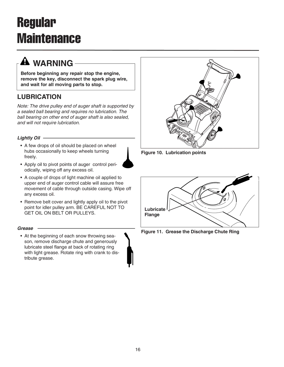 Snapper 522E manual Regular Maintenance, Lubrication 