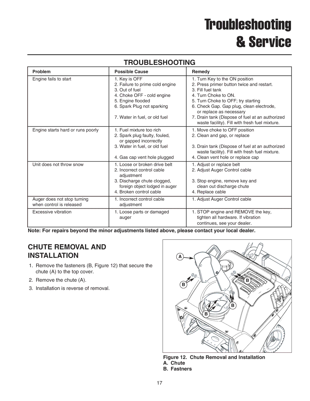 Snapper 522E manual Service, Chute Removal Installation 