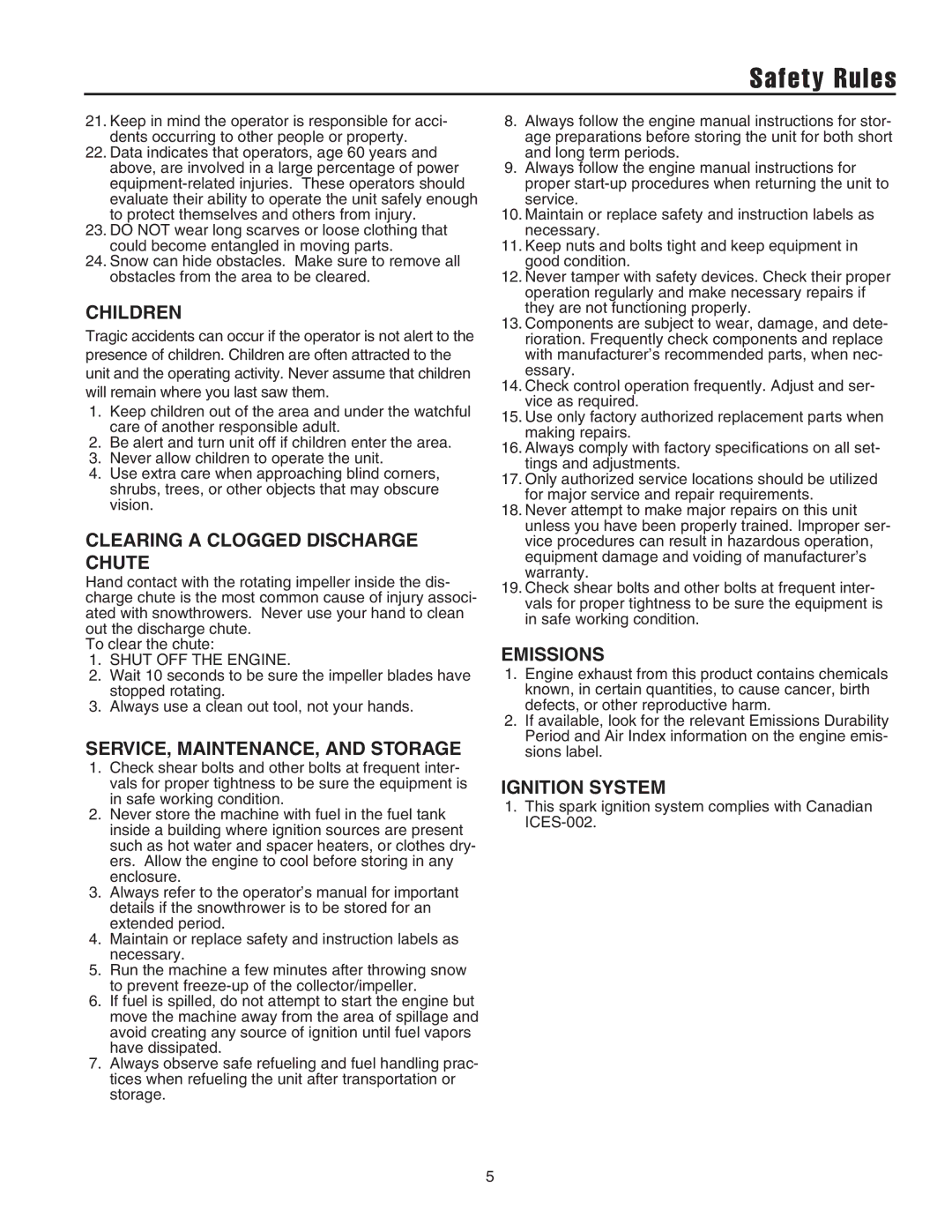 Snapper 522E manual Safety Rules, Children 