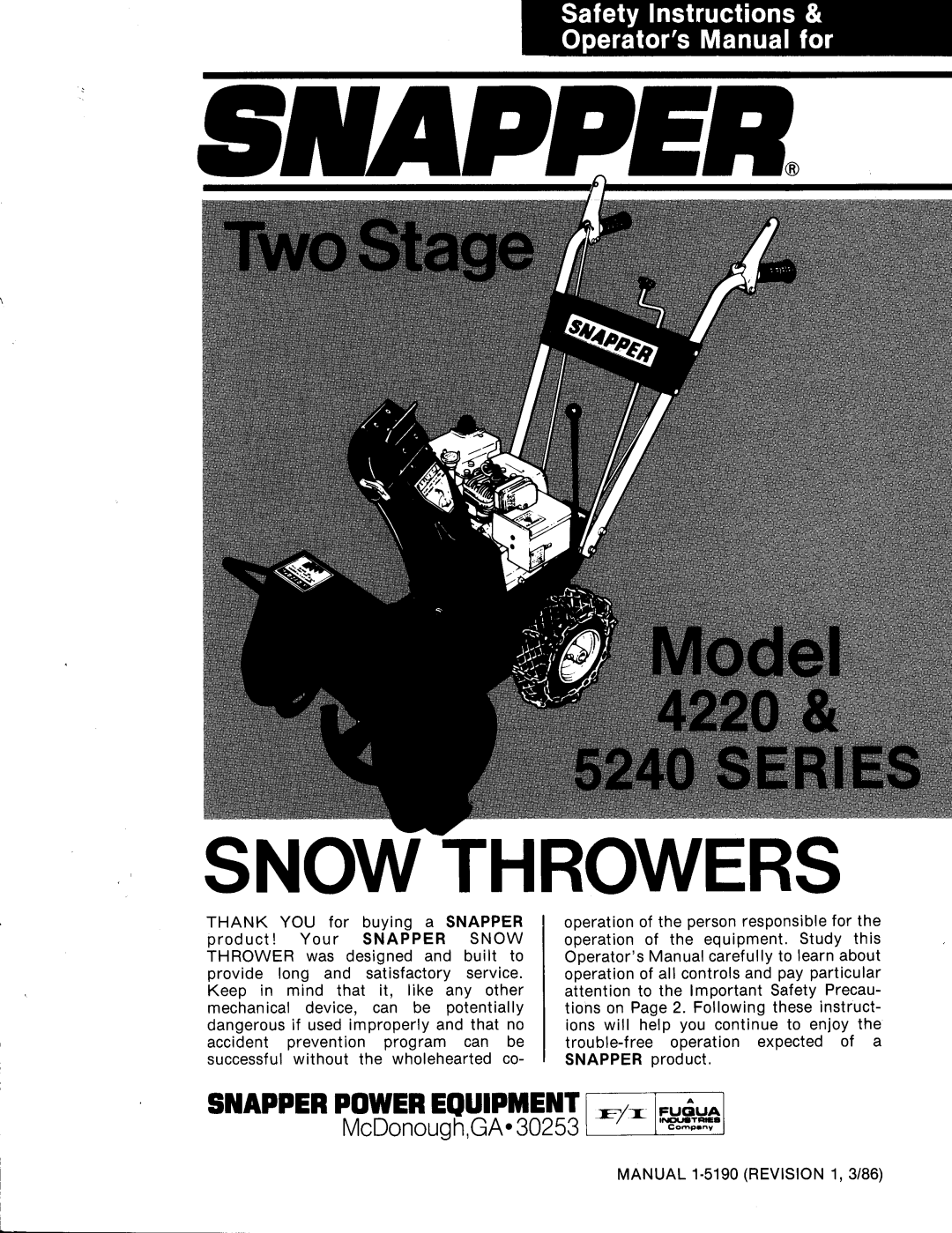 Snapper 5240 Series manual 