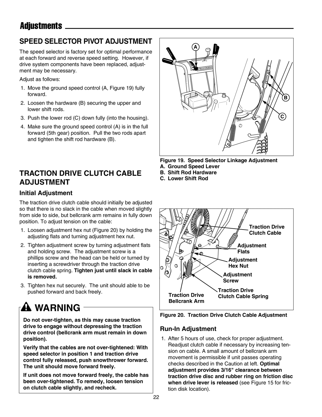 Snapper 555M, 555M, 15225, E15225, 18245E, E18245, 860E, 860M manual Adjustments, Traction Drive Clutch Cable Adjustment 