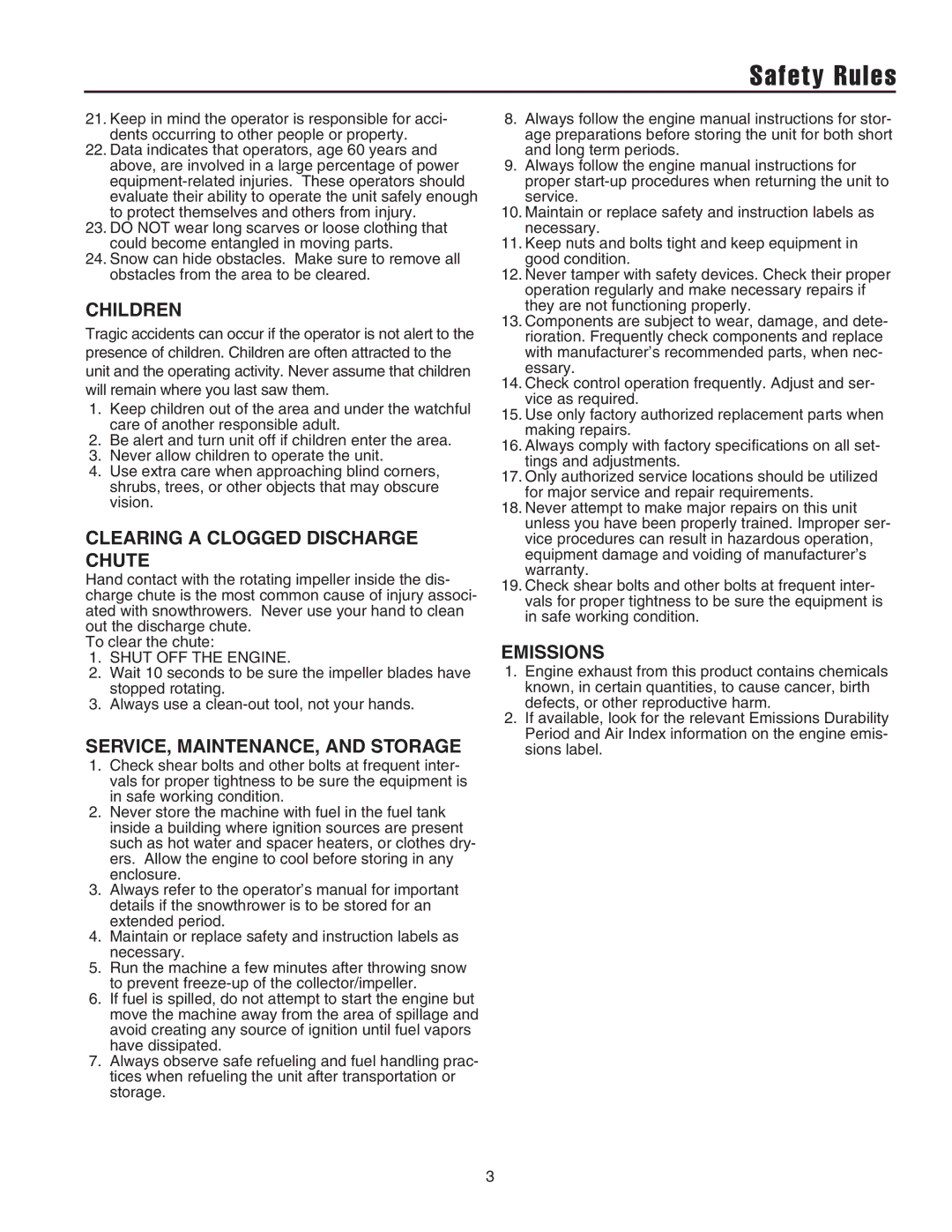 Snapper 555M, 555M, 15225, E15225, 18245E, E18245, 860E, 860M manual Safety Rules, Children 