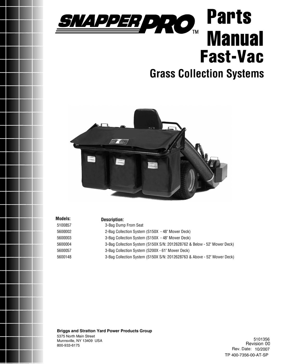 Snapper 5600148 manual Parts Manual 