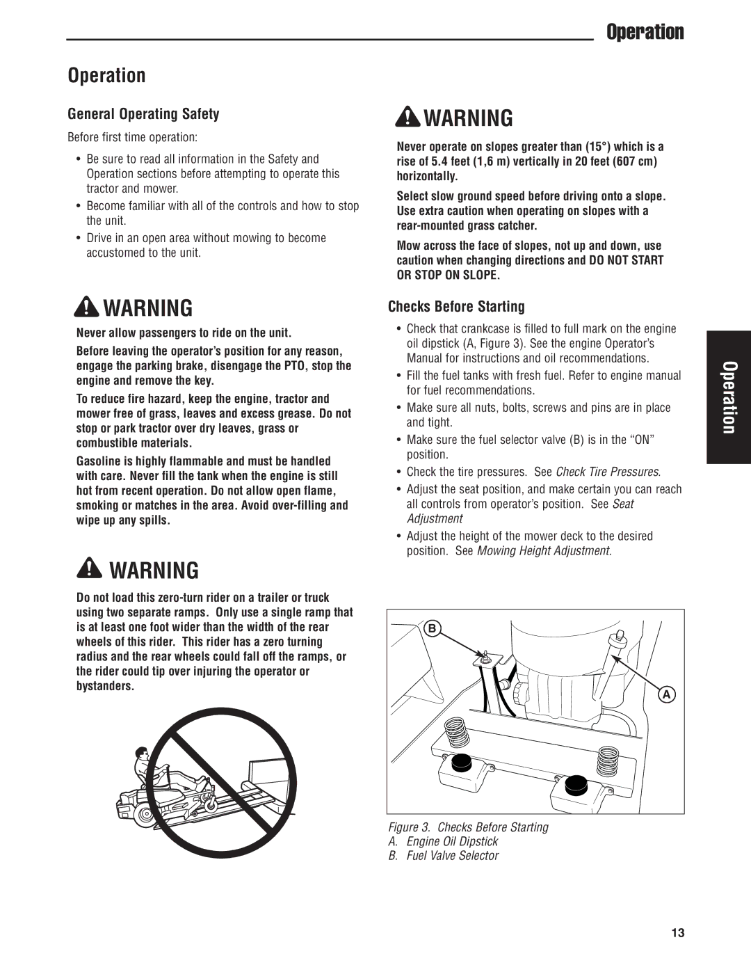 Snapper 5900683, 5900709, 5900734 manual Operation, General Operating Safety, Checks Before Starting 