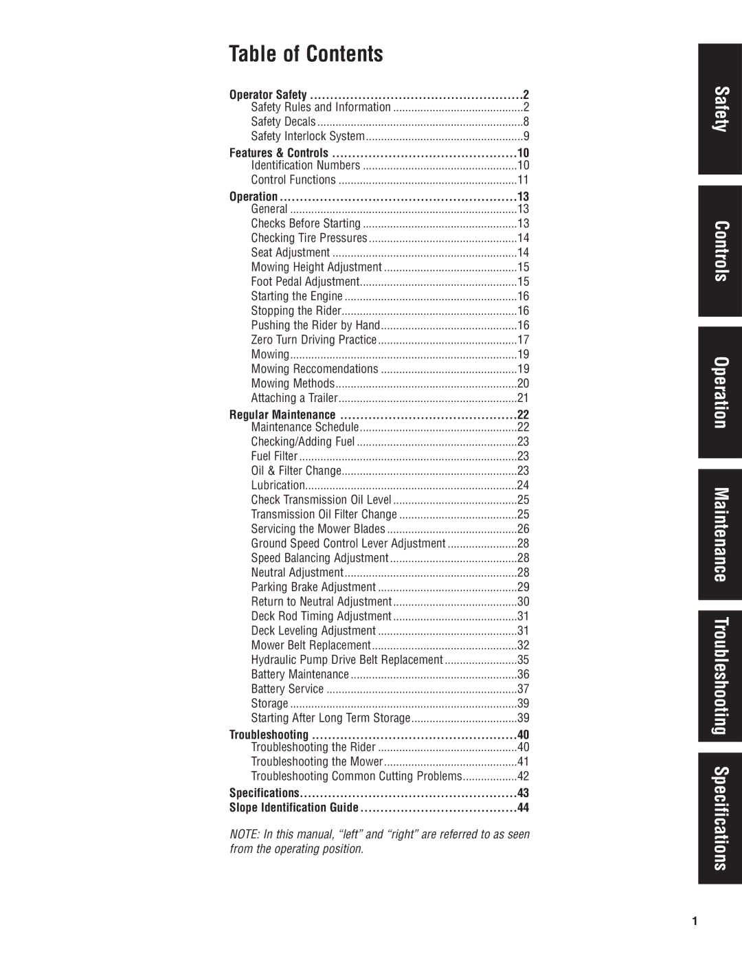 Snapper 5900683, 5900709, 5900734 manual Table of Contents 