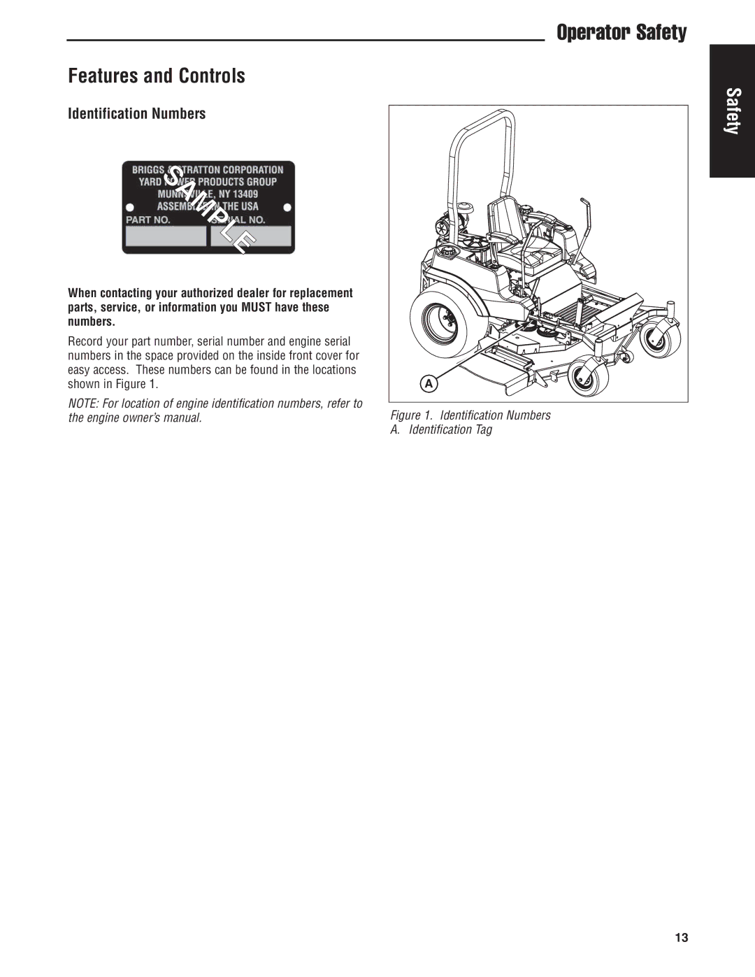 Snapper 5900686, 5900696, 5900697, 5900665, S150X Series manual Features and Controls, Identification Numbers 