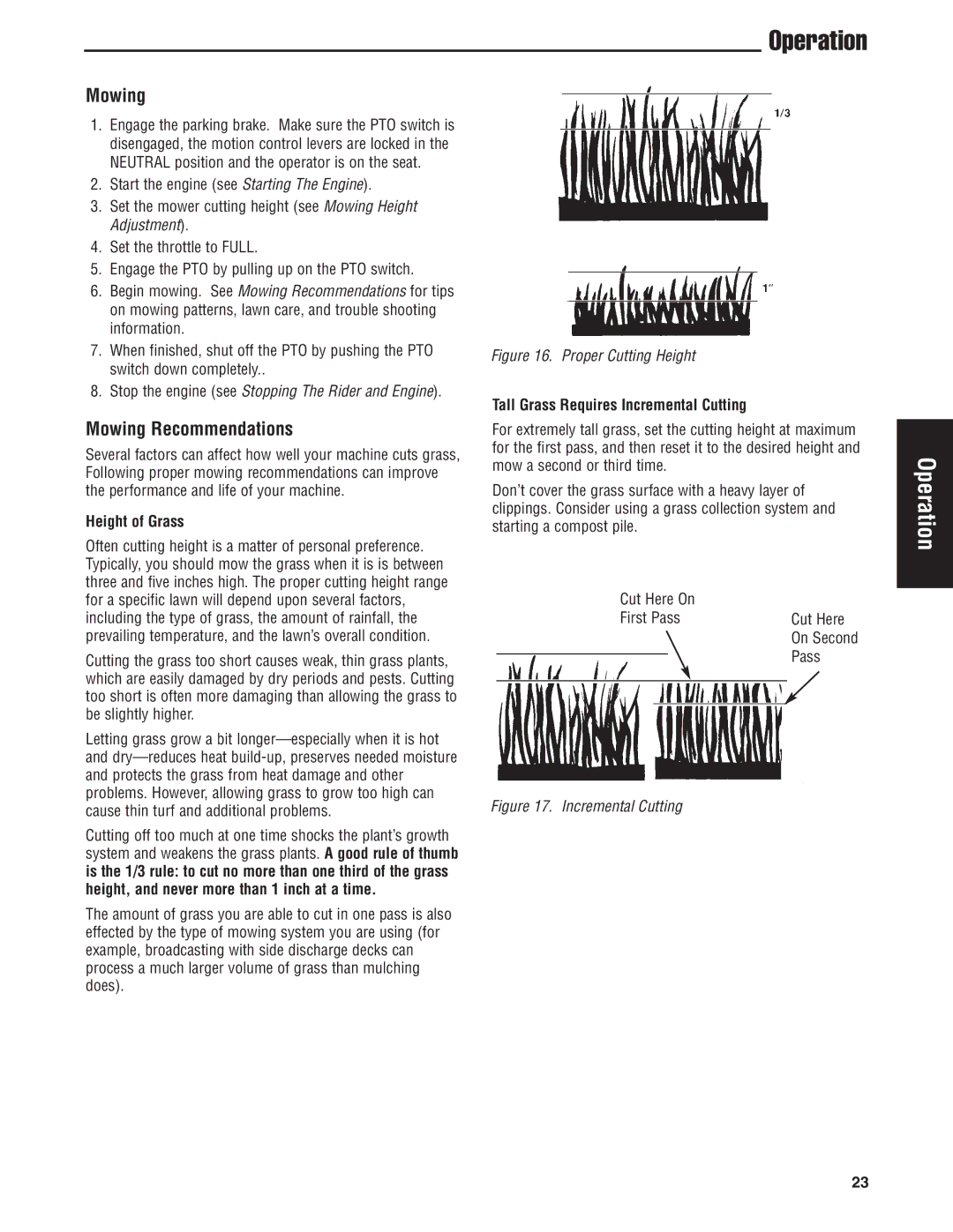 Snapper 5900686, 5900696, 5900697 manual Mowing Recommendations, Height of Grass, Tall Grass Requires Incremental Cutting 