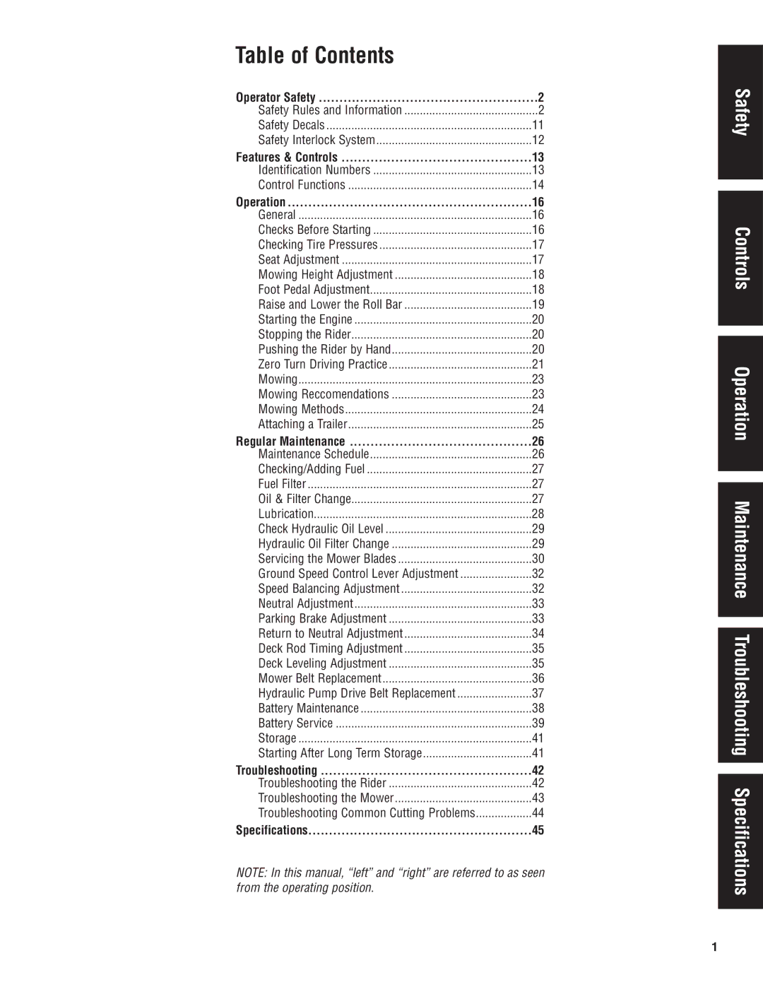 Snapper 5900665, 5900686, 5900696, 5900697, S150X Series manual Table of Contents 