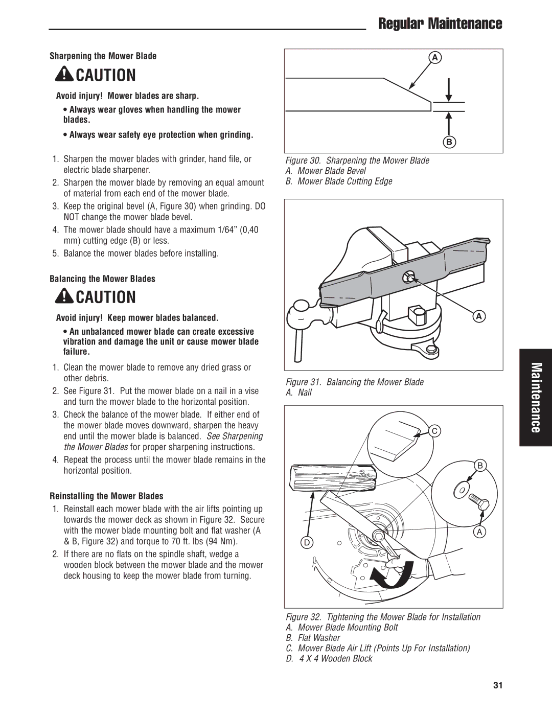 Snapper 5900665, 5900686, 5900696, 5900697, S150X Series manual Reinstalling the Mower Blades, Balancing the Mower Blade Nail 