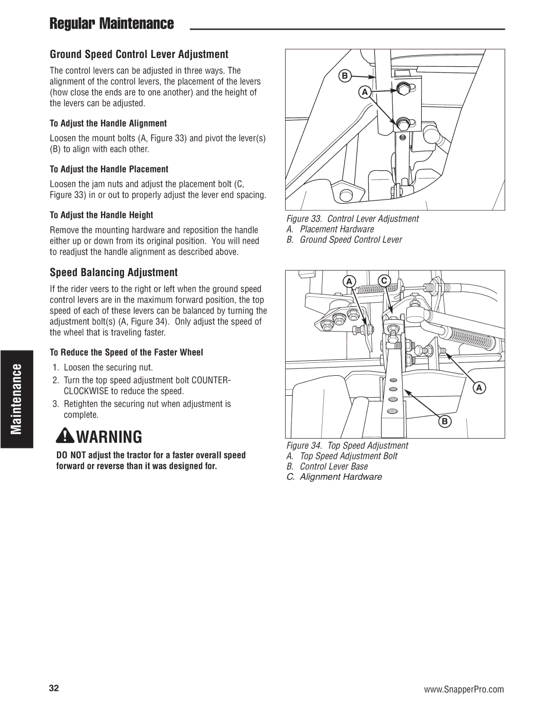 Snapper S150X Series, 5900686, 5900696, 5900697, 5900665 Ground Speed Control Lever Adjustment, Speed Balancing Adjustment 