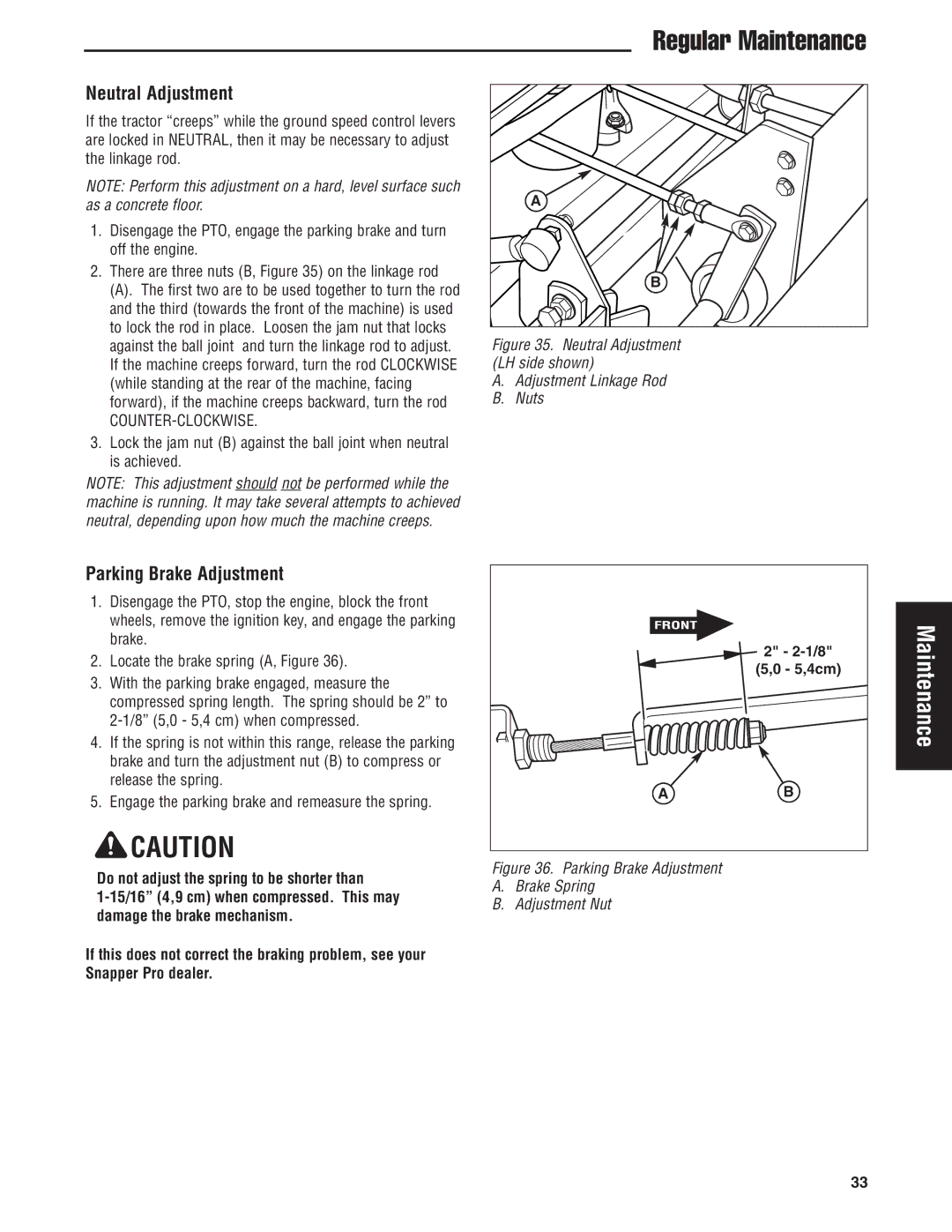 Snapper 5900686, 5900696, 5900697, 5900665, S150X Series manual Neutral Adjustment, Parking Brake Adjustment 