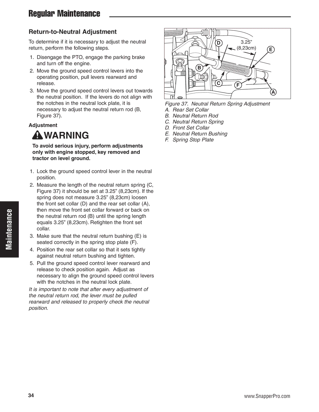 Snapper 5900696, 5900686, 5900697, 5900665, S150X Series manual Return-to-Neutral Adjustment 