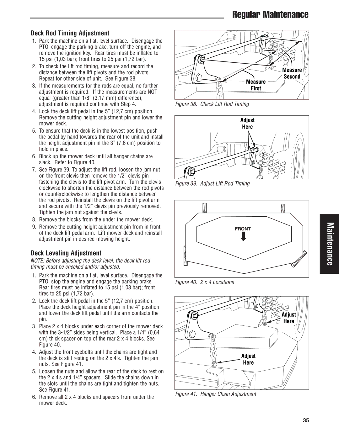 Snapper 5900697, 5900686, 5900696, 5900665, S150X Series manual Deck Rod Timing Adjustment, Deck Leveling Adjustment 