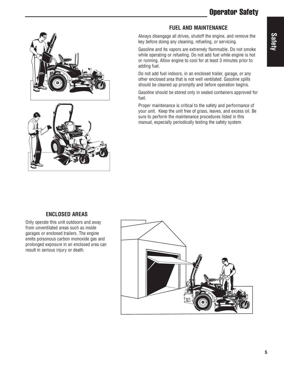 Snapper 5900697, 5900686, 5900696, 5900665, S150X Series manual Fuel and Maintenance, Enclosed Areas 