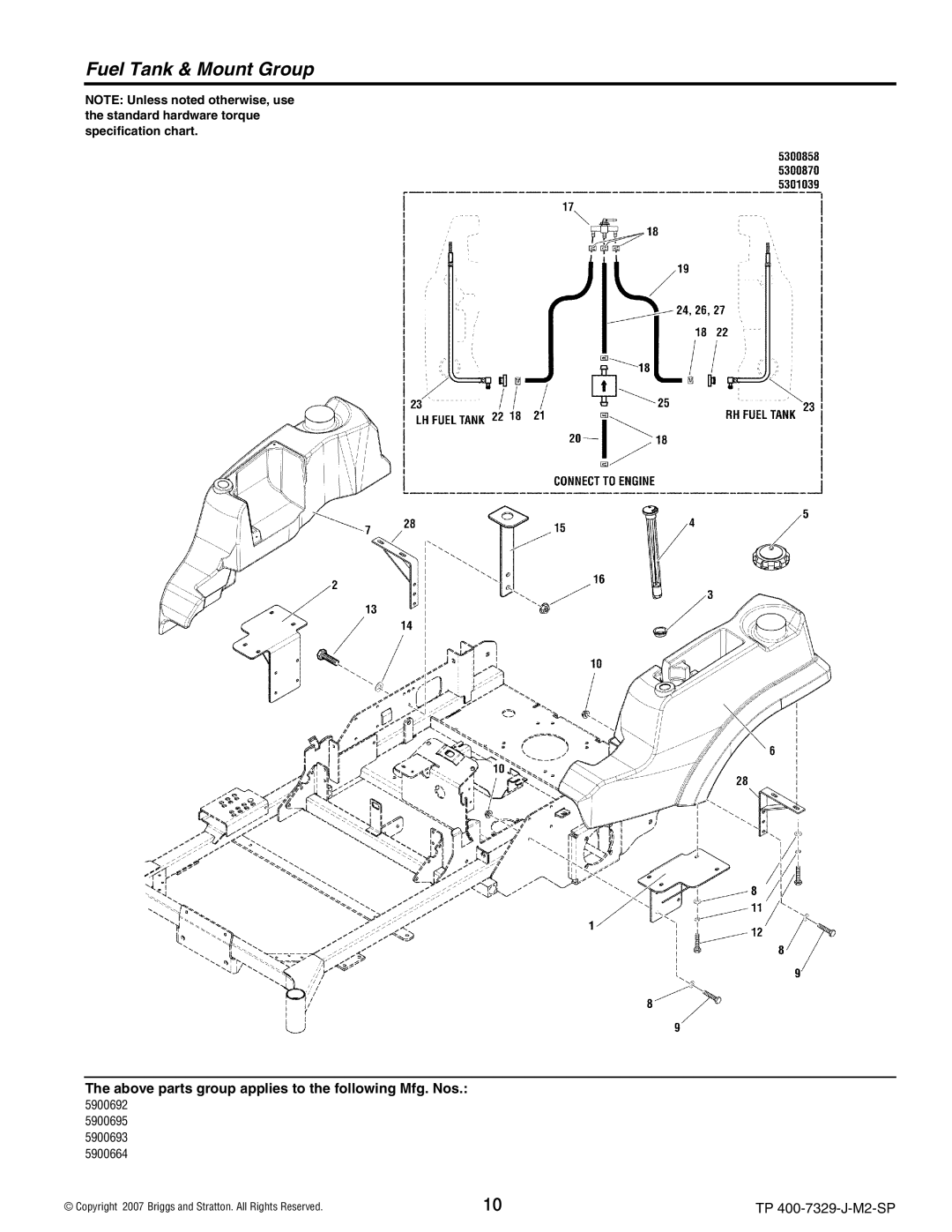 Snapper 5900692, 5900695), 5900664, S200X, 5900693 manual Fuel Tank & Mount Group 