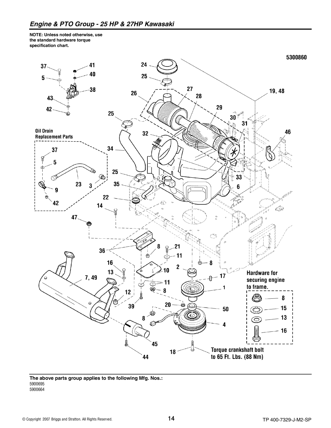 Snapper 5900692, 5900695), 5900664, S200X, 5900693 manual Engine & PTO Group 25 HP & 27HP Kawasaki 