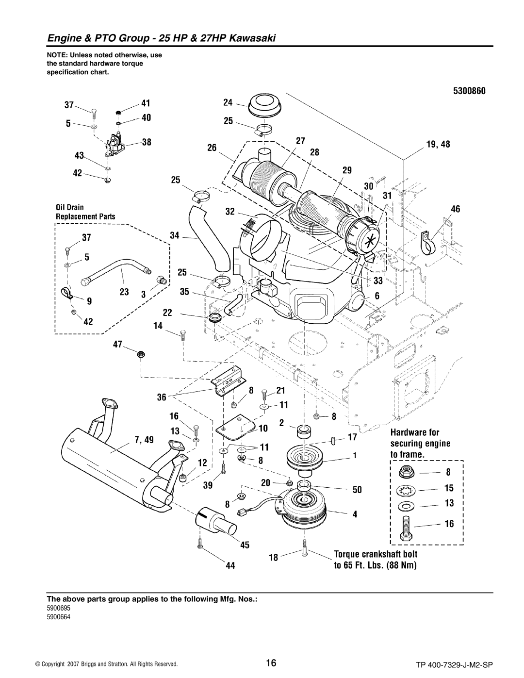 Snapper 5900695), 5900664, 5900692, S200X, 5900693 manual Engine & PTO Group 25 HP & 27HP Kawasaki 