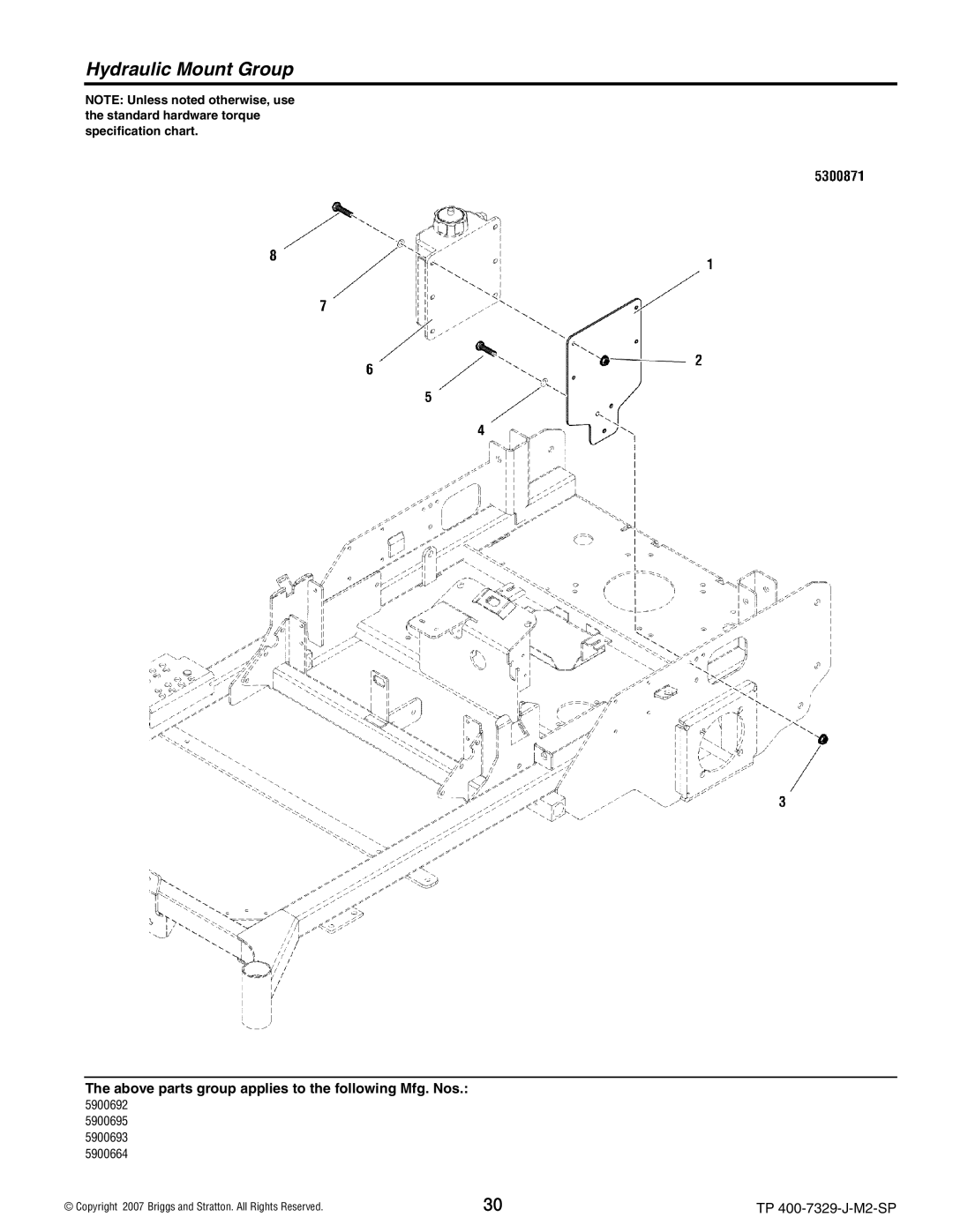 Snapper 5900692, 5900695), 5900664, S200X, 5900693 manual Hydraulic Mount Group 