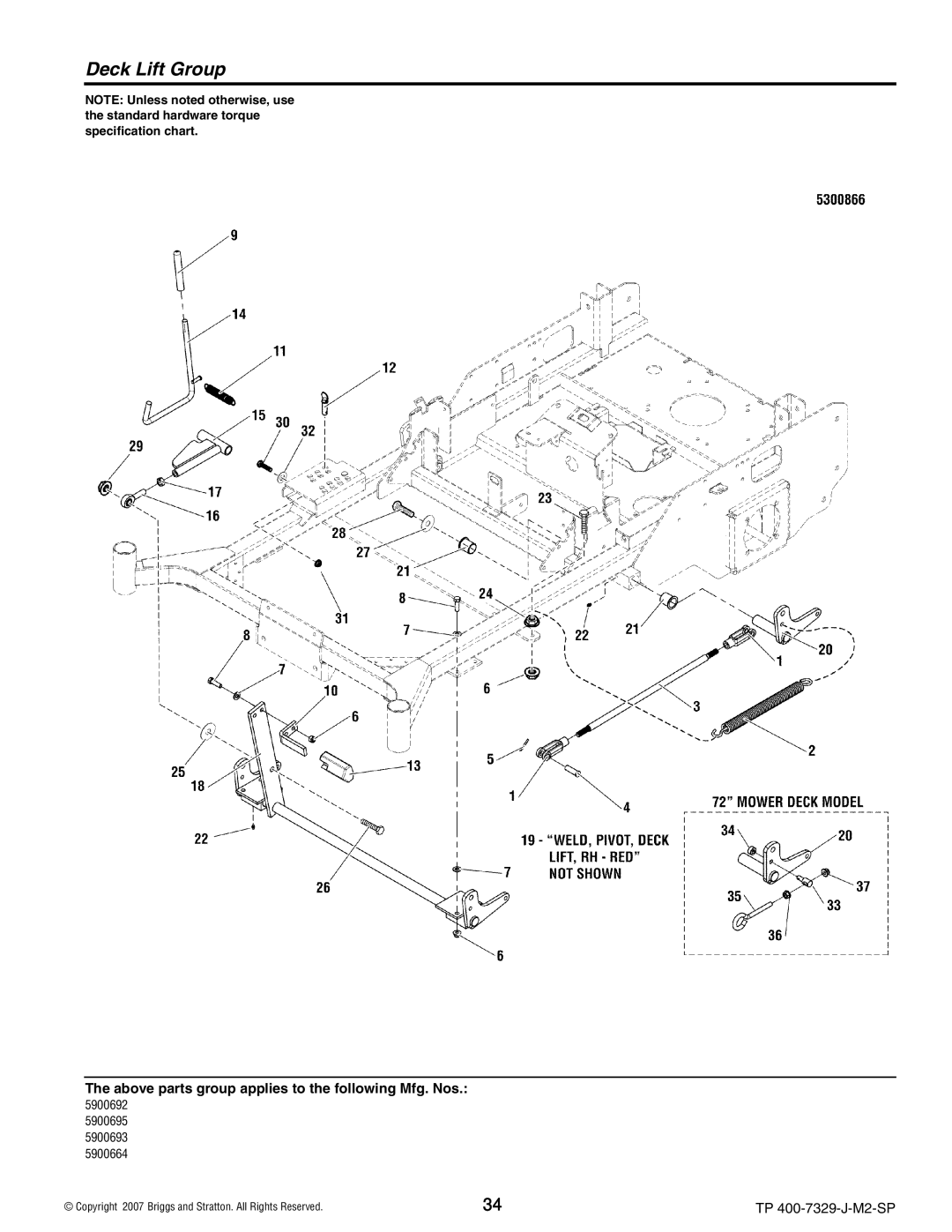 Snapper 5900692, 5900695), 5900664, S200X, 5900693 manual Deck Lift Group 