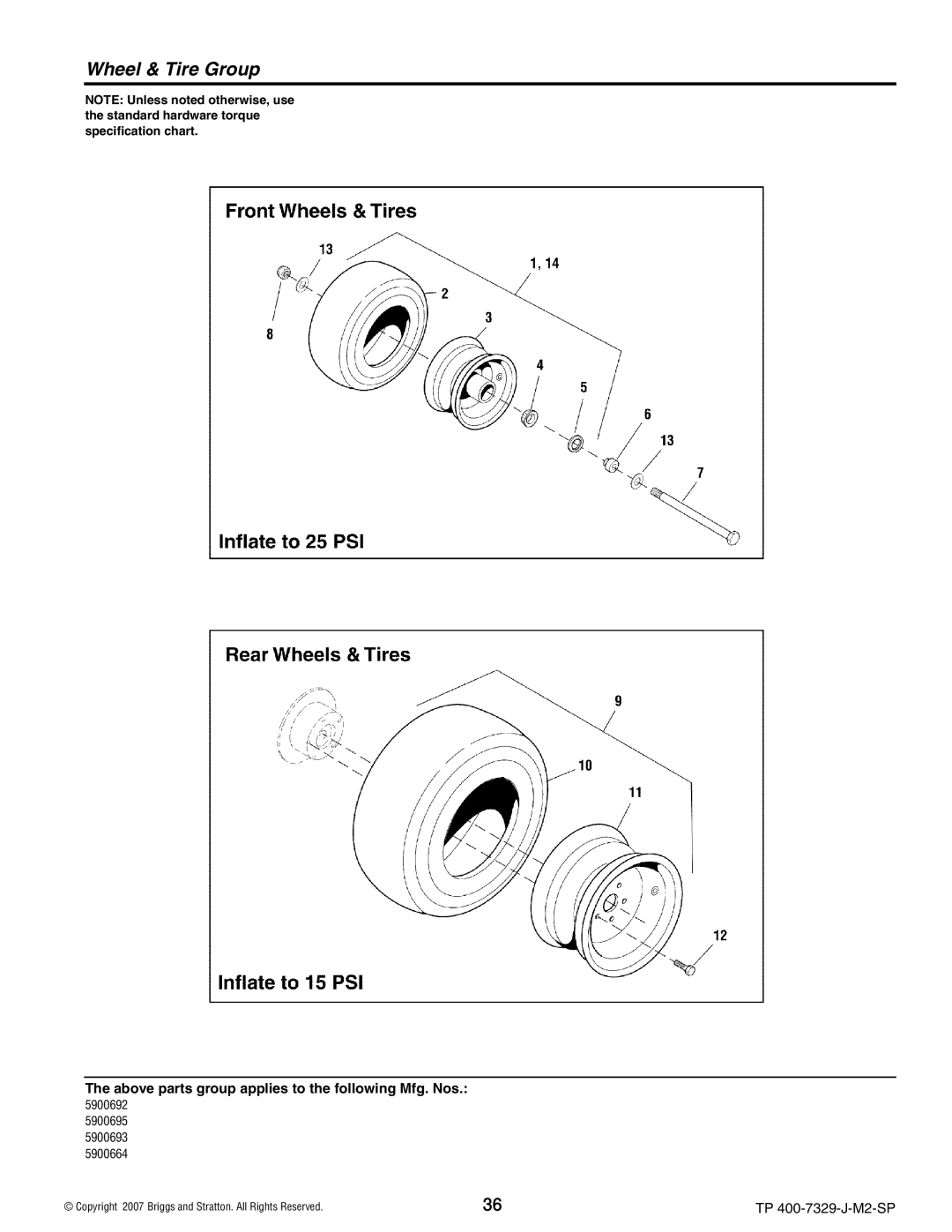 Snapper 5900695), 5900664, 5900692, S200X, 5900693 manual Wheel & Tire Group 