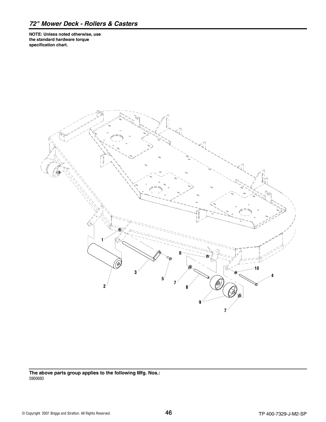 Snapper 5900692, 5900695), 5900664, S200X, 5900693 manual Mower Deck Rollers & Casters 