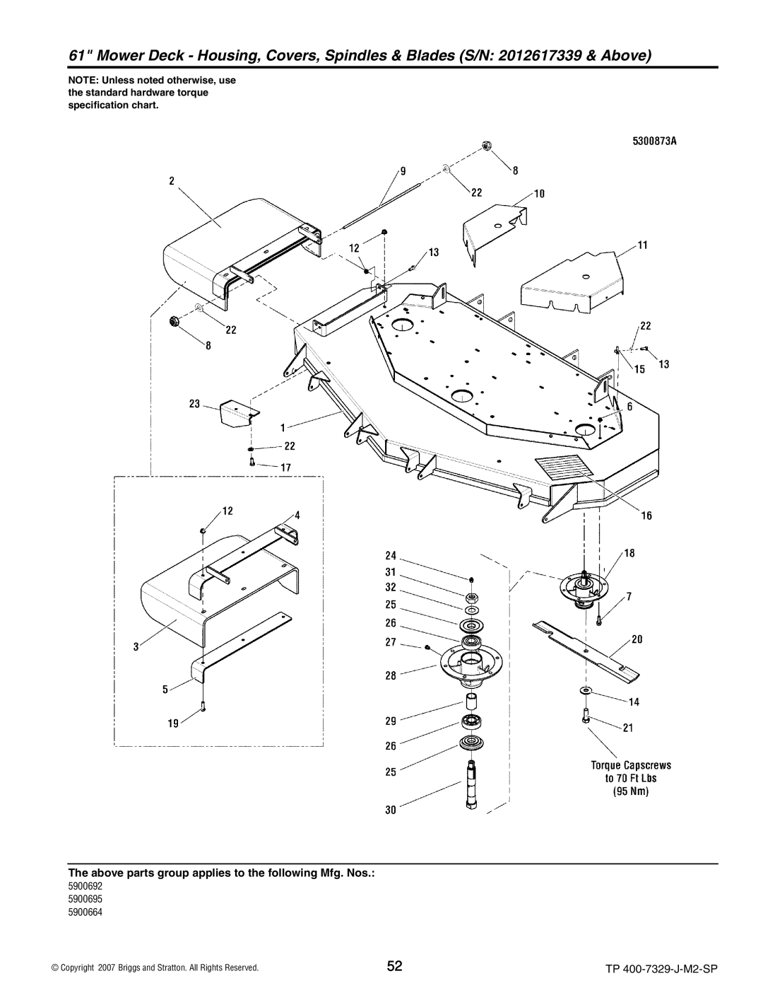 Snapper 5900695), 5900664, 5900692, S200X, 5900693 manual Above parts group applies to the following Mfg. Nos 