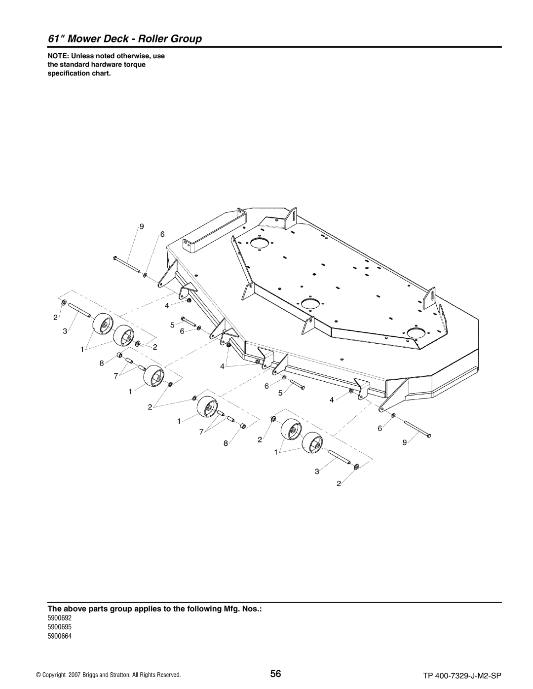 Snapper 5900695), 5900664, 5900692, S200X, 5900693 manual Mower Deck Roller Group 