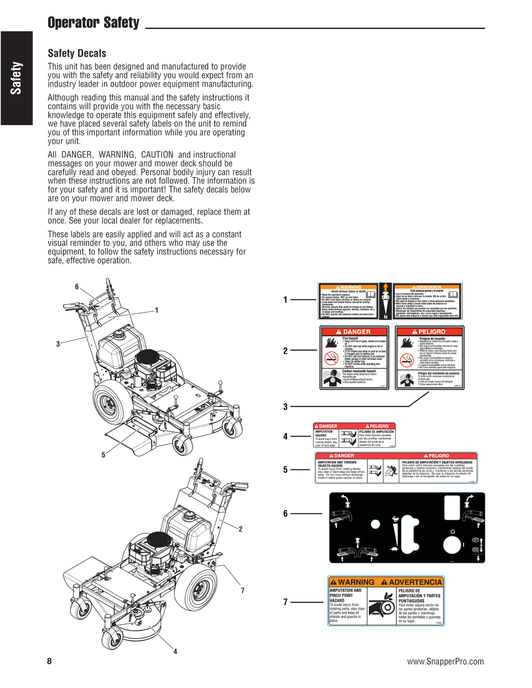 Snapper 5900700 manual Operator Safety, Safety Decals 