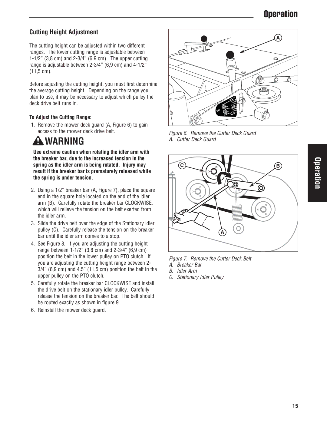 Snapper 5900700 manual Cutting Height Adjustment, To Adjust the Cutting Range 