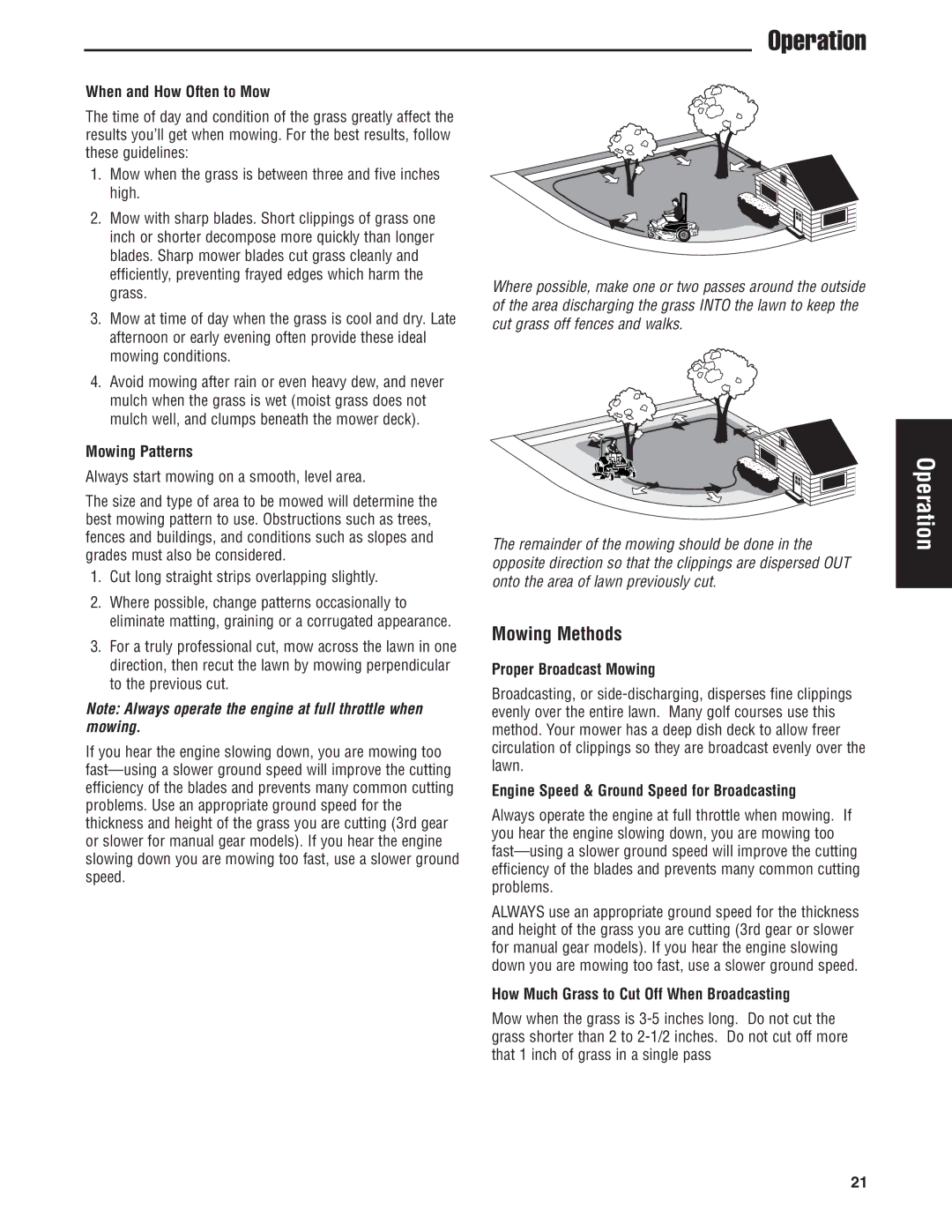 Snapper 5900700 manual Mowing Methods 