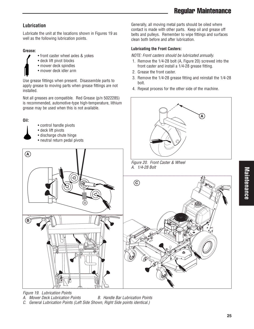 Snapper 5900700 manual Lubrication, Grease, Oil, Lubricating the Front Casters 