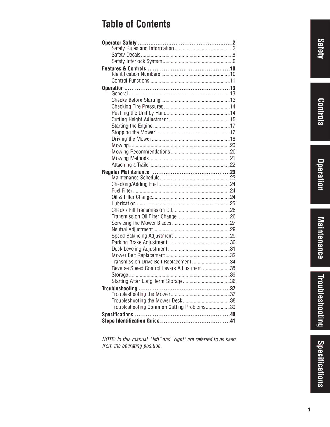 Snapper 5900700 manual Table of Contents 