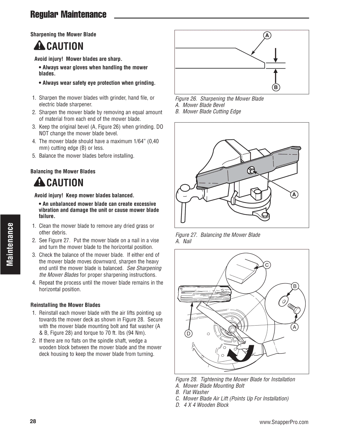 Snapper 5900700 manual Reinstalling the Mower Blades, Balancing the Mower Blade Nail 